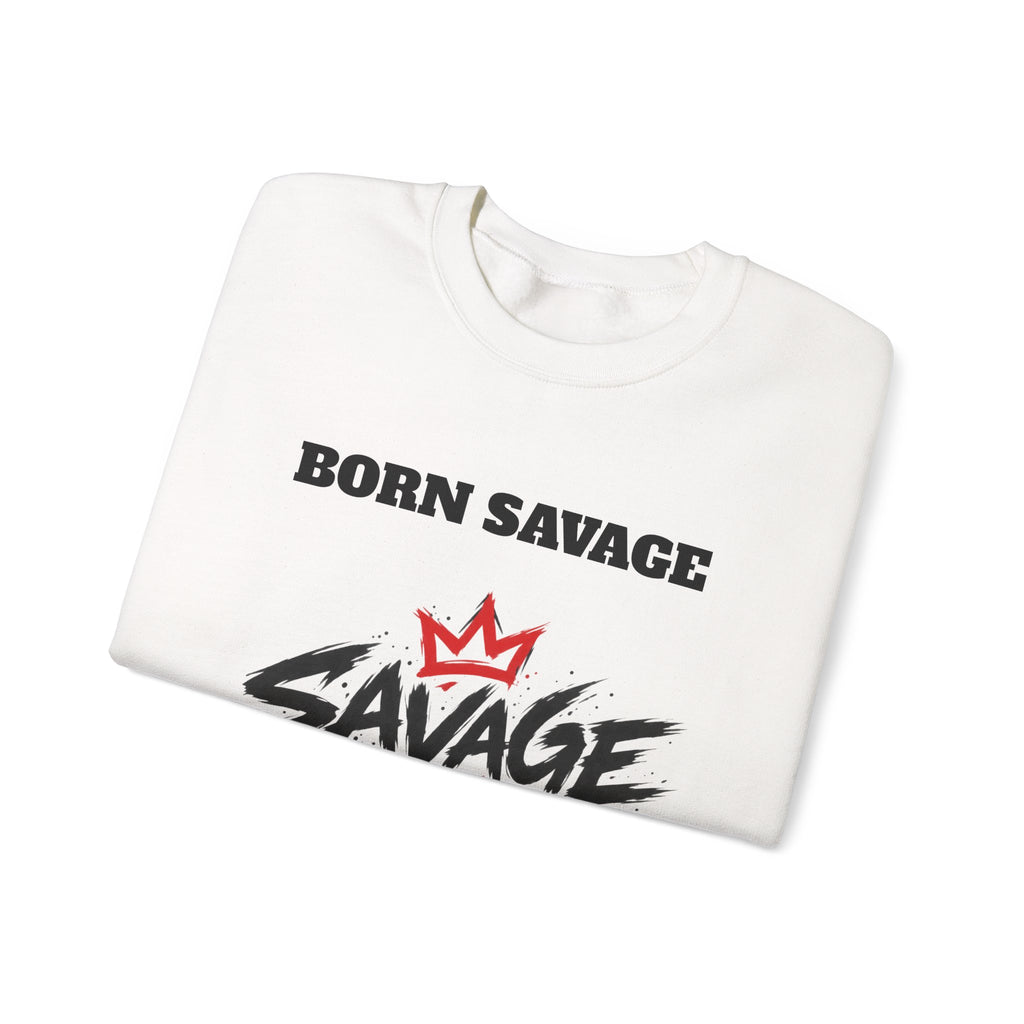 Savage Dad Crewneck Sweatshirt — Born Savage Graphic Pullover for Fathers