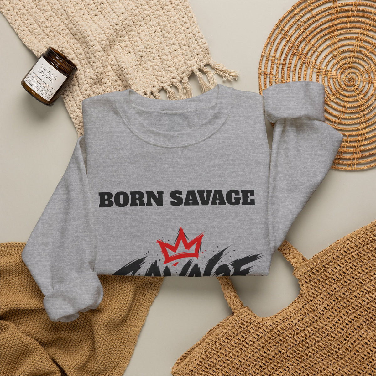 Savage Dad Crewneck Sweatshirt — Born Savage Graphic Pullover for Fathers