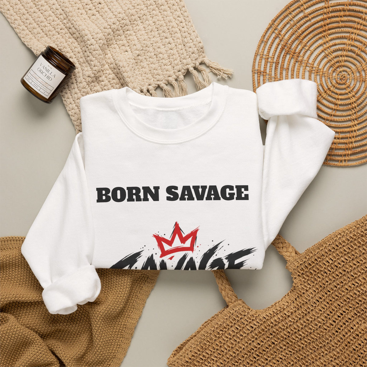 Savage Dad Crewneck Sweatshirt — Born Savage Graphic Pullover for Fathers