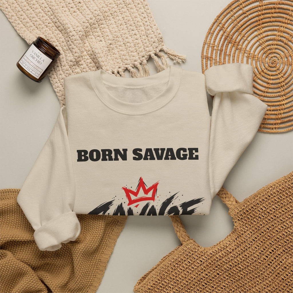 Savage Dad Crewneck Sweatshirt — Born Savage Graphic Pullover for Fathers