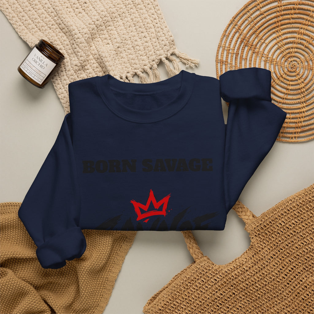 Savage Dad Crewneck Sweatshirt — Born Savage Graphic Pullover for Fathers