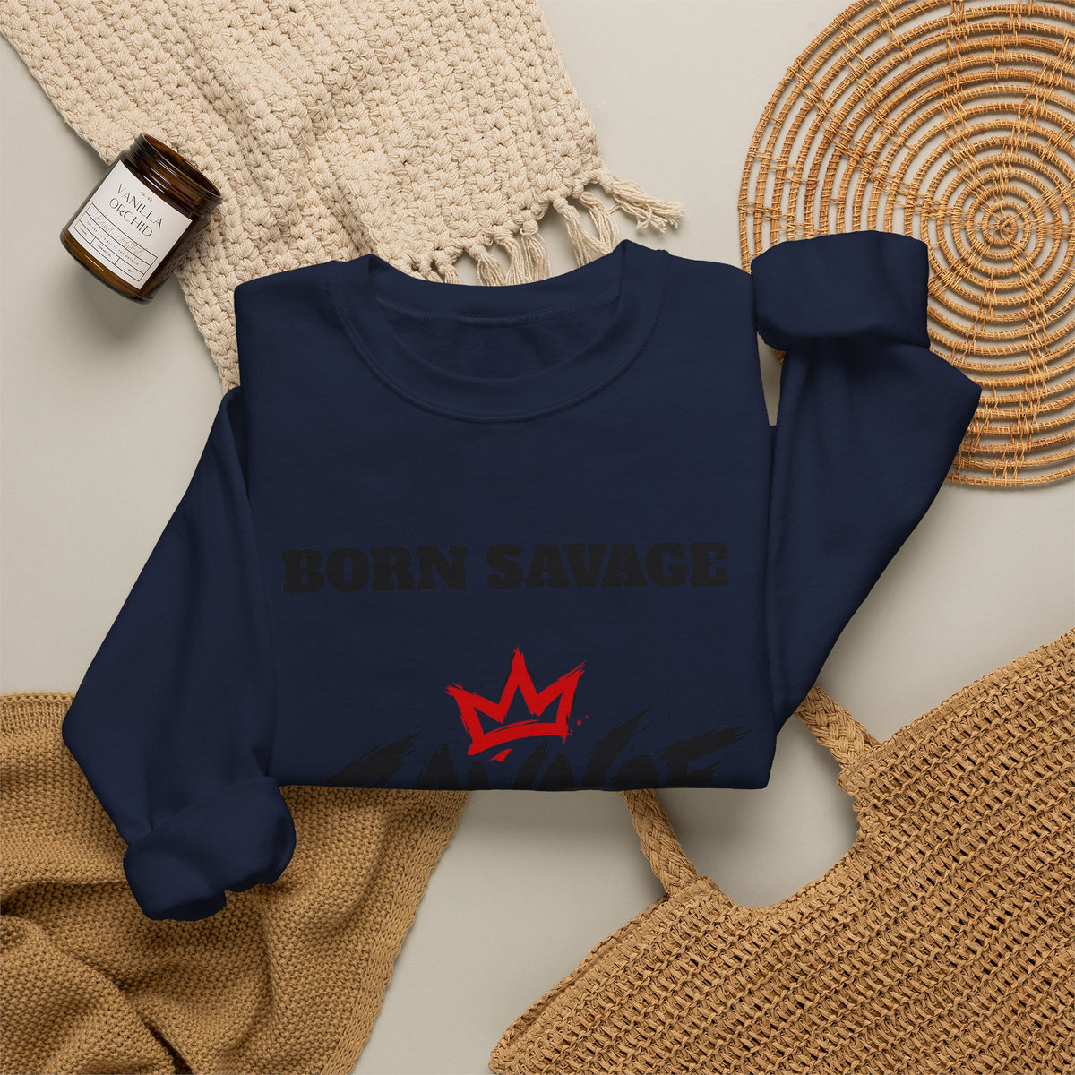 Savage Dad Crewneck Sweatshirt — Born Savage Graphic Pullover for Fathers