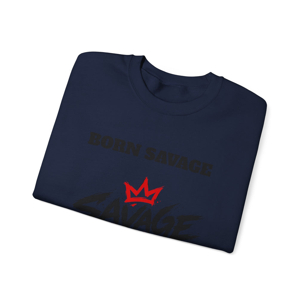 Savage Dad Crewneck Sweatshirt — Born Savage Graphic Pullover for Fathers