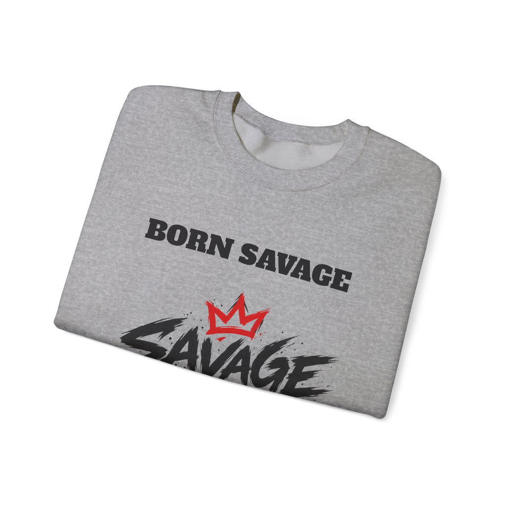 Savage Dad Crewneck Sweatshirt — Born Savage Graphic Pullover for Fathers