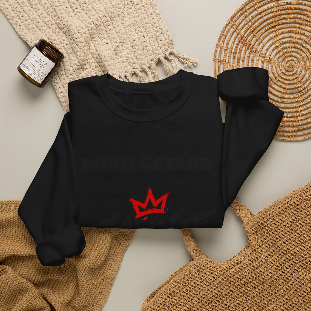 Savage Dad Crewneck Sweatshirt — Born Savage Graphic Pullover for Fathers
