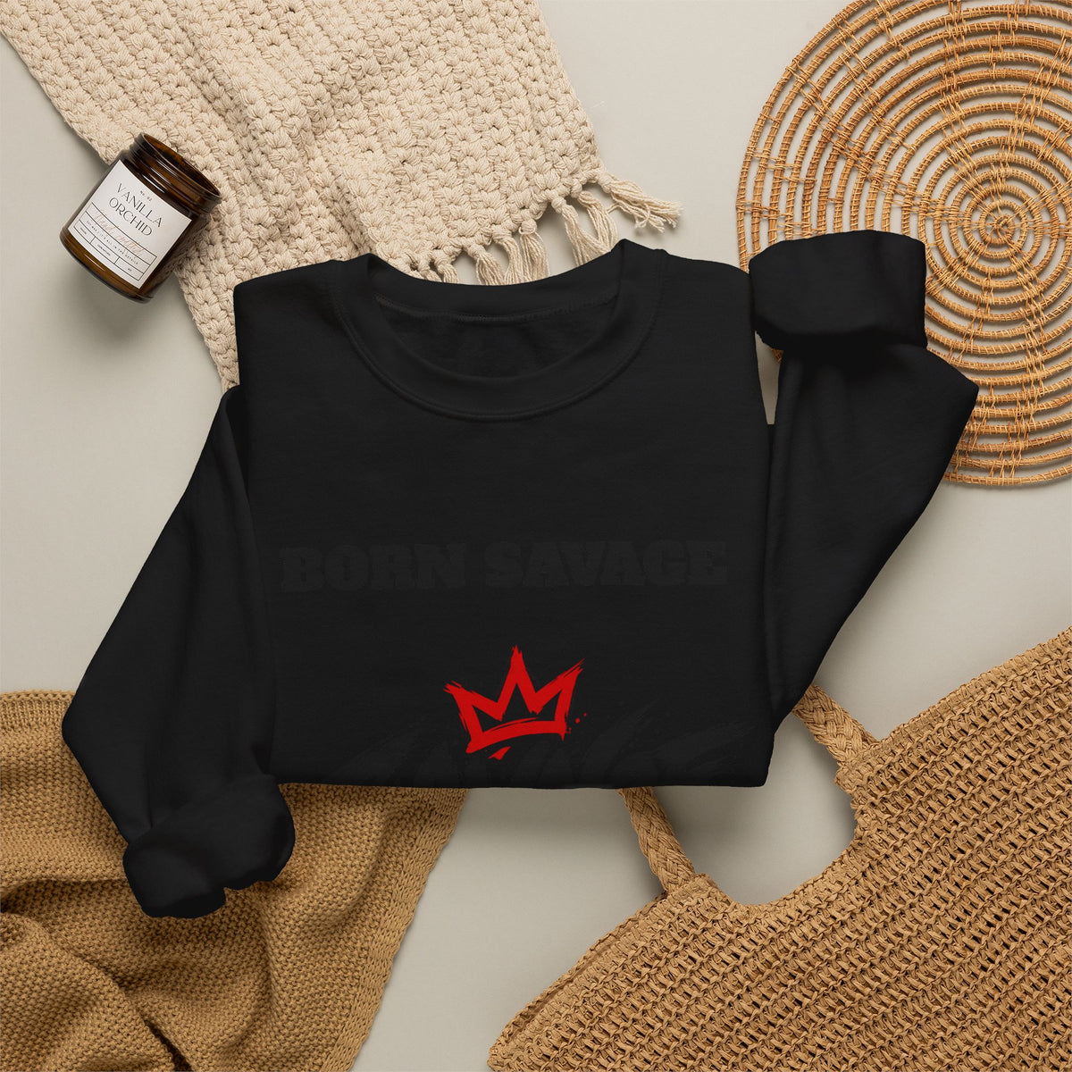 Savage Dad Crewneck Sweatshirt — Born Savage Graphic Pullover for Fathers